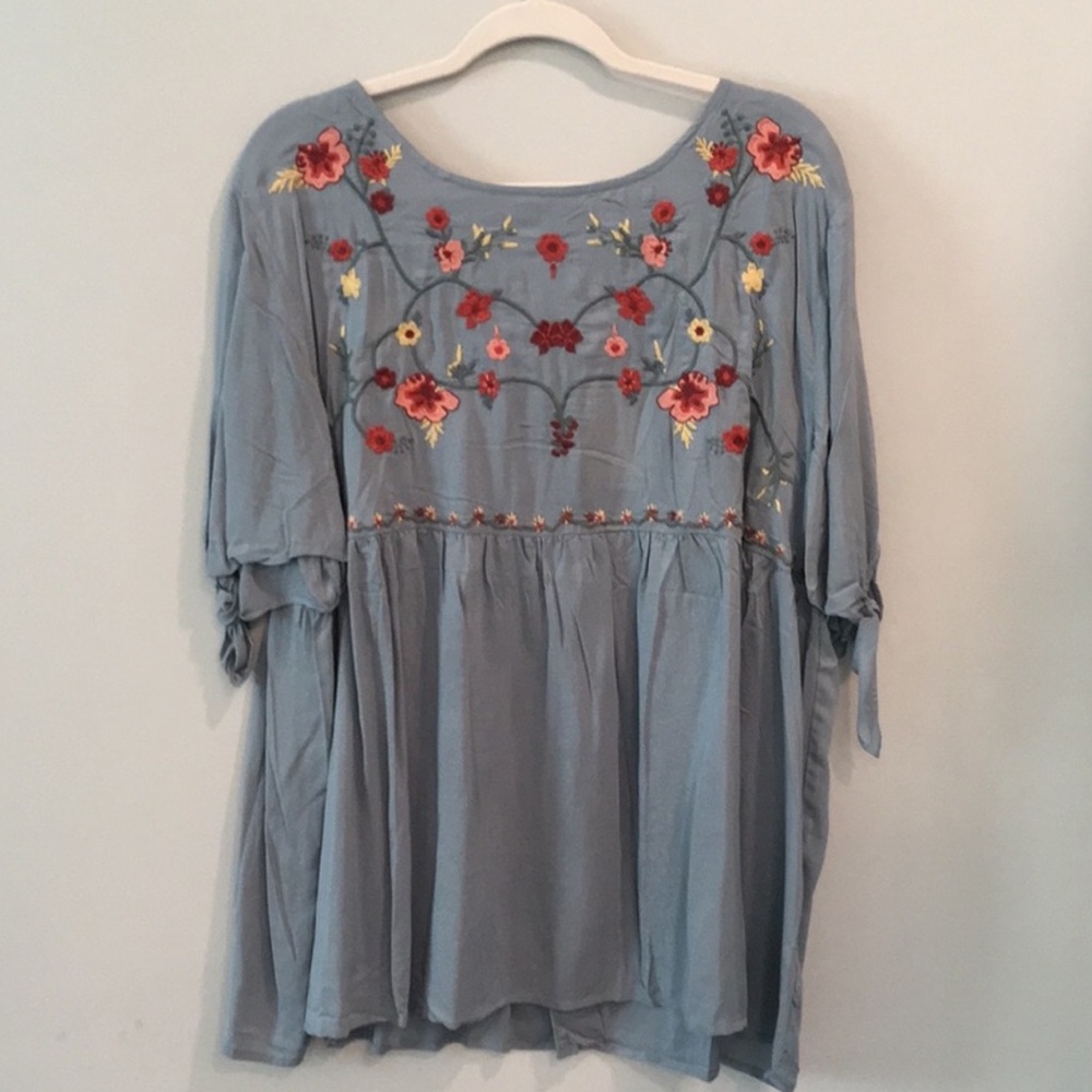 Blue Embroidered Top